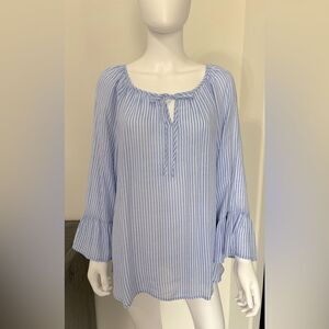 Fred David Blue & White Striped Boho Top.  Women’s Size XL.  Excellent/Like New.